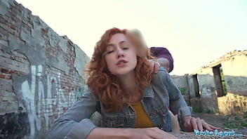 Public Agent: Fiery Redhead Waitress Drops To Her Knees For A Public Blowjob Before Getting Pounded Doggystyle Outdoors